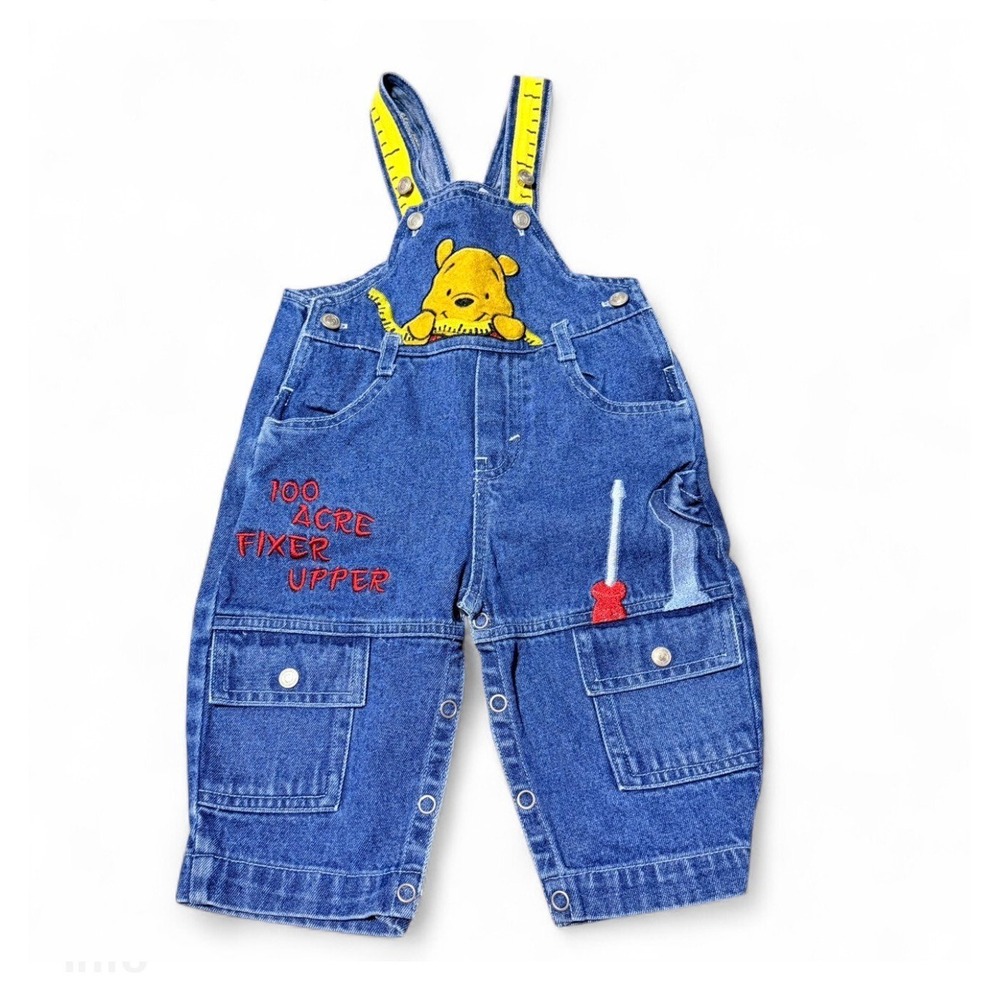 Vintage Winnie the Pooh Denim Overalls 6-9M 100 Acre Fixer Upper Baby